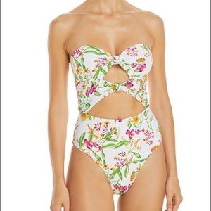 Aqua Lounge Bandeau Cutout Knots & Ties floral One Piece Swimsuit size S NEW